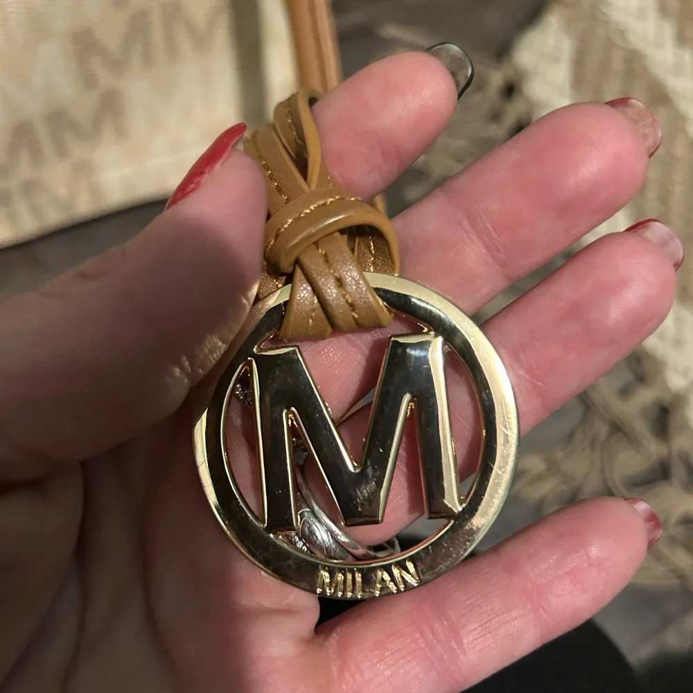 Milani Beige and Brown MM Logo Shoulder Bag - Picture 4 of 4